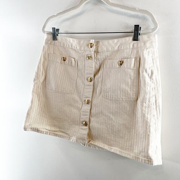 J. Crew Textured Denim Mini Skirt Gold Buttons Ecru Cream 31 / 12 - Picture 7 of 8